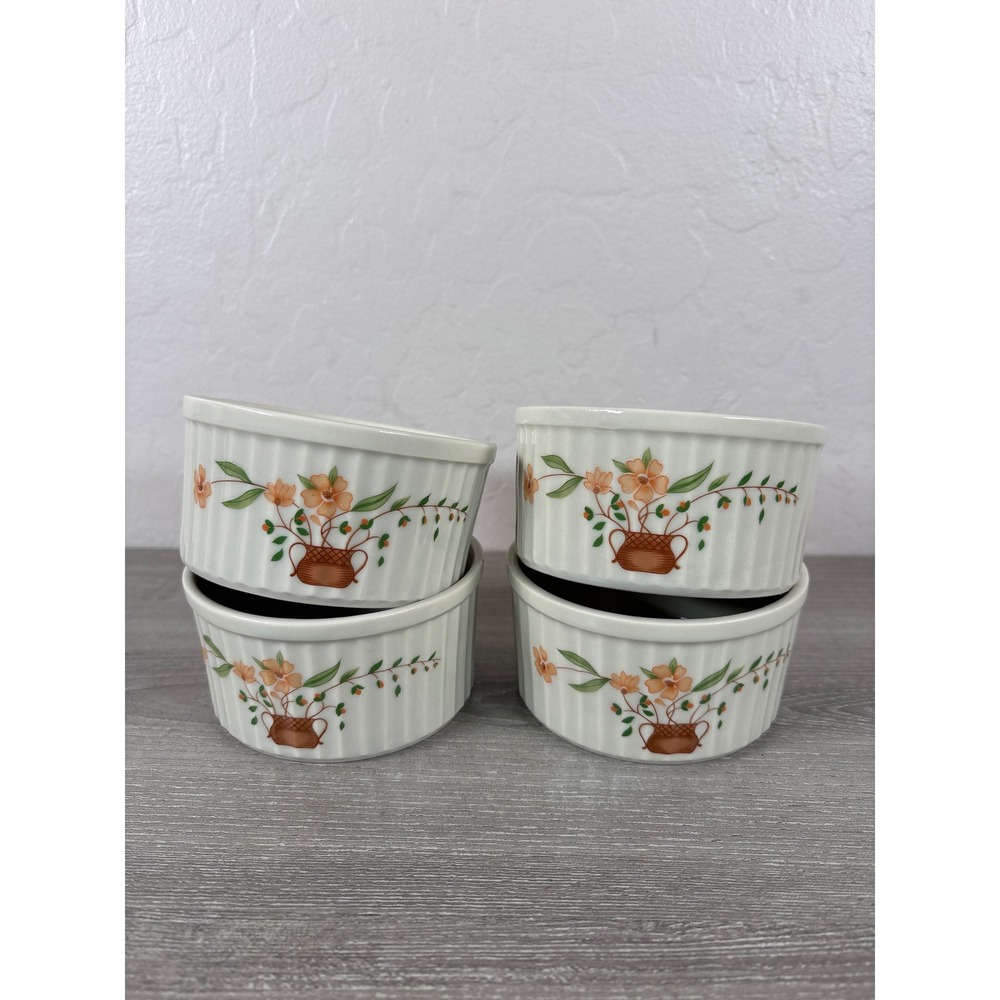 Countryside Stoneware Collection 4 Ramekins WRJ-19 Creme Brulee Floral Japan